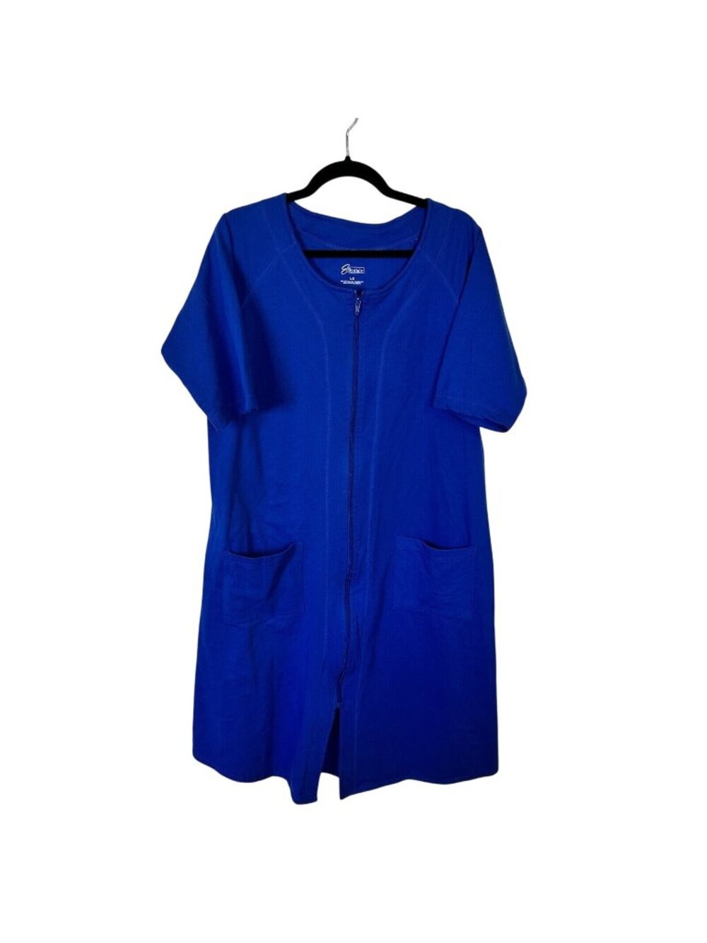Easy Essentials Womens Royal Blue Zip Up Loungewear Housedress Robe Large Pocket